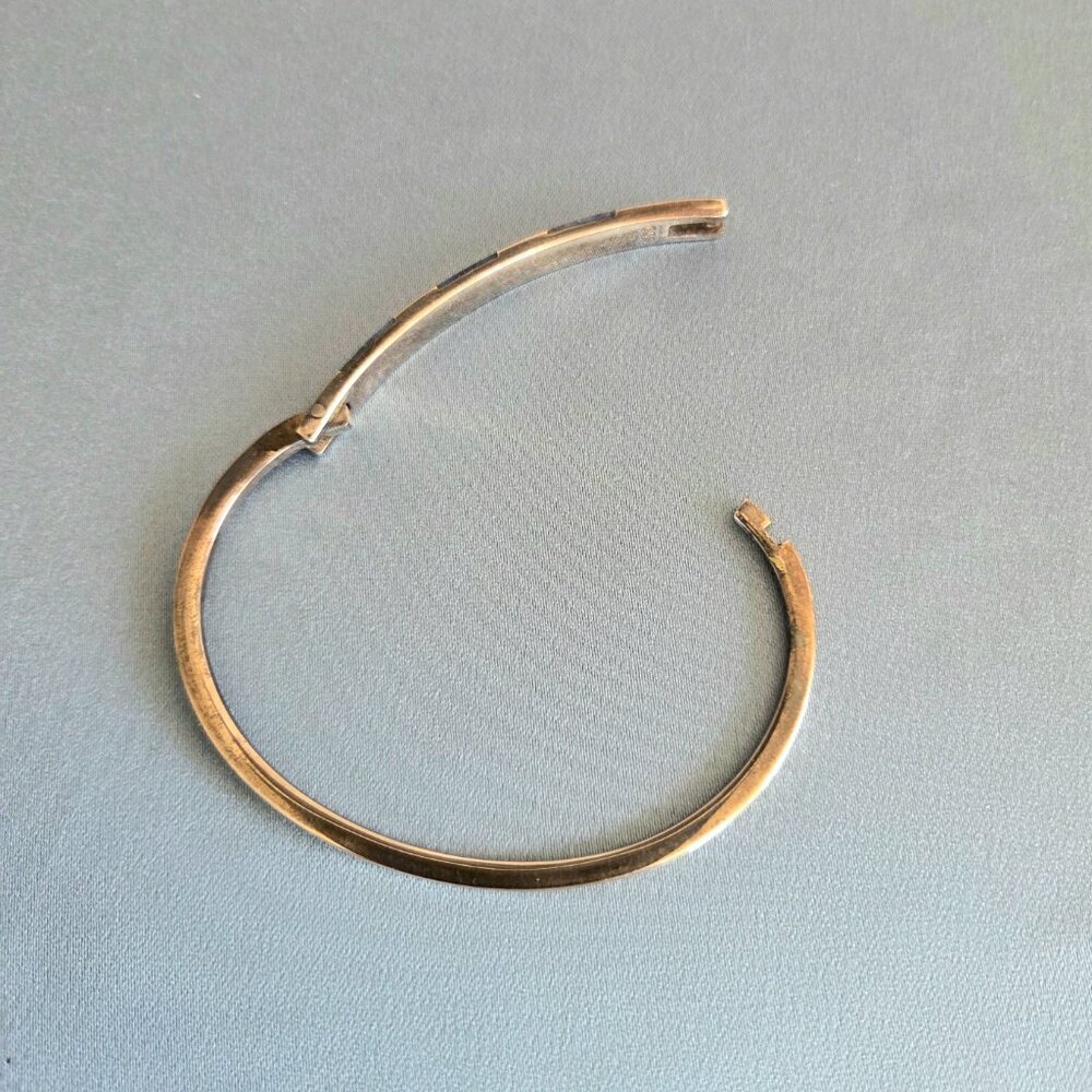 Vintage Peruvian Silver 950 Bracelet Hoop with Inlayed Lapis Lazuli. - Picture 8 of 10
